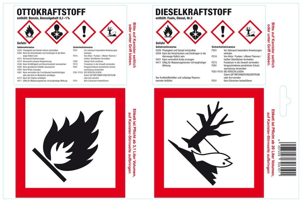 HÜNERSDORFF Haftetiketten A4-Bogen Otto-/Dieselkraftstoff