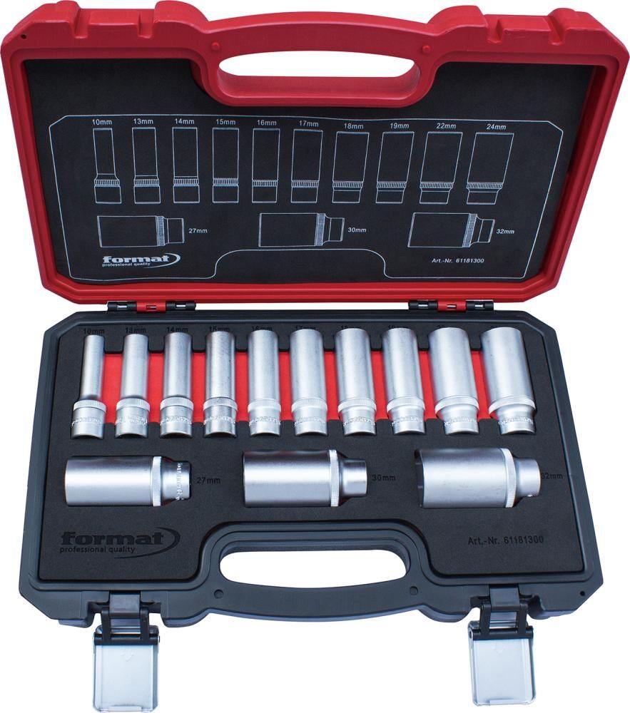 FORMAT Steckschlüsseleinsatz- Set 6-kant 1/2" 10-32mm 13-teilig