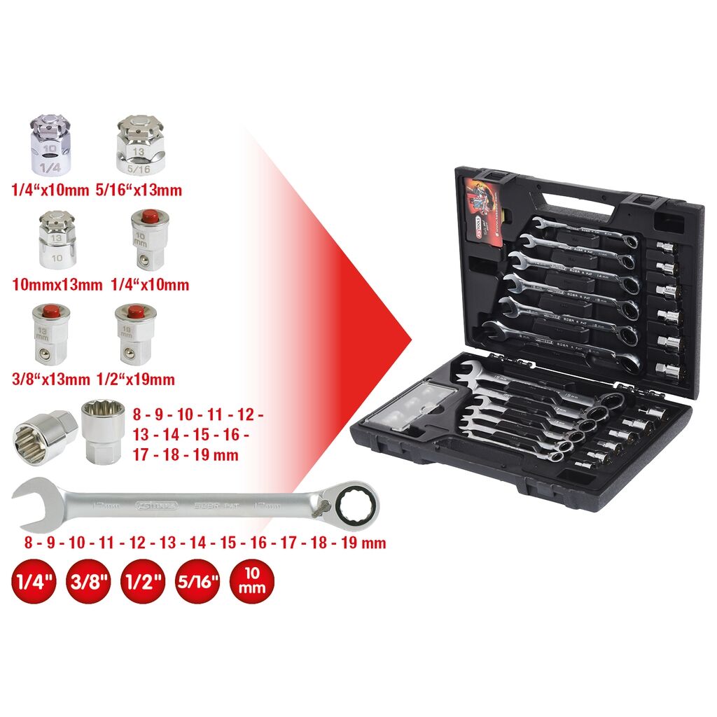KS TOOLS Ratschenschlüssel Set umschaltbar 30-teilig RingStop