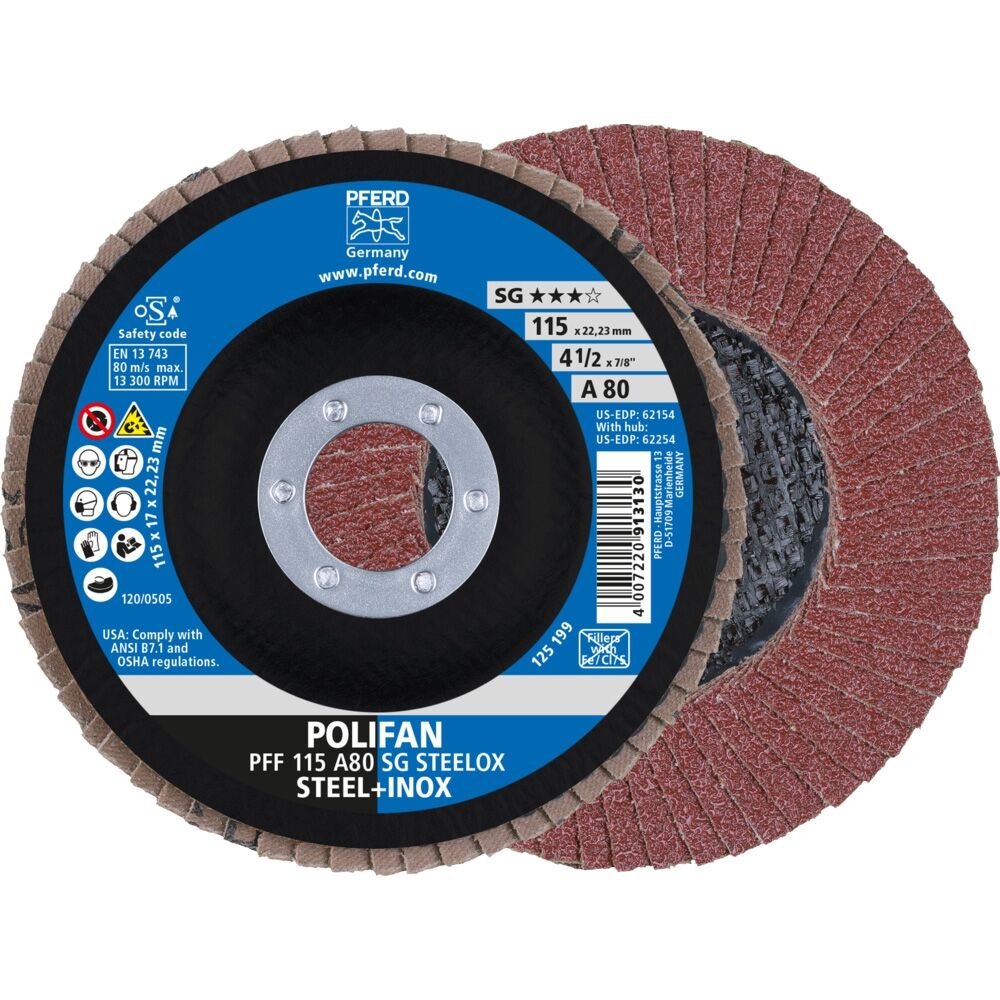 PFERD Fächerschleifscheibe Korund 115x22mm gerade K80