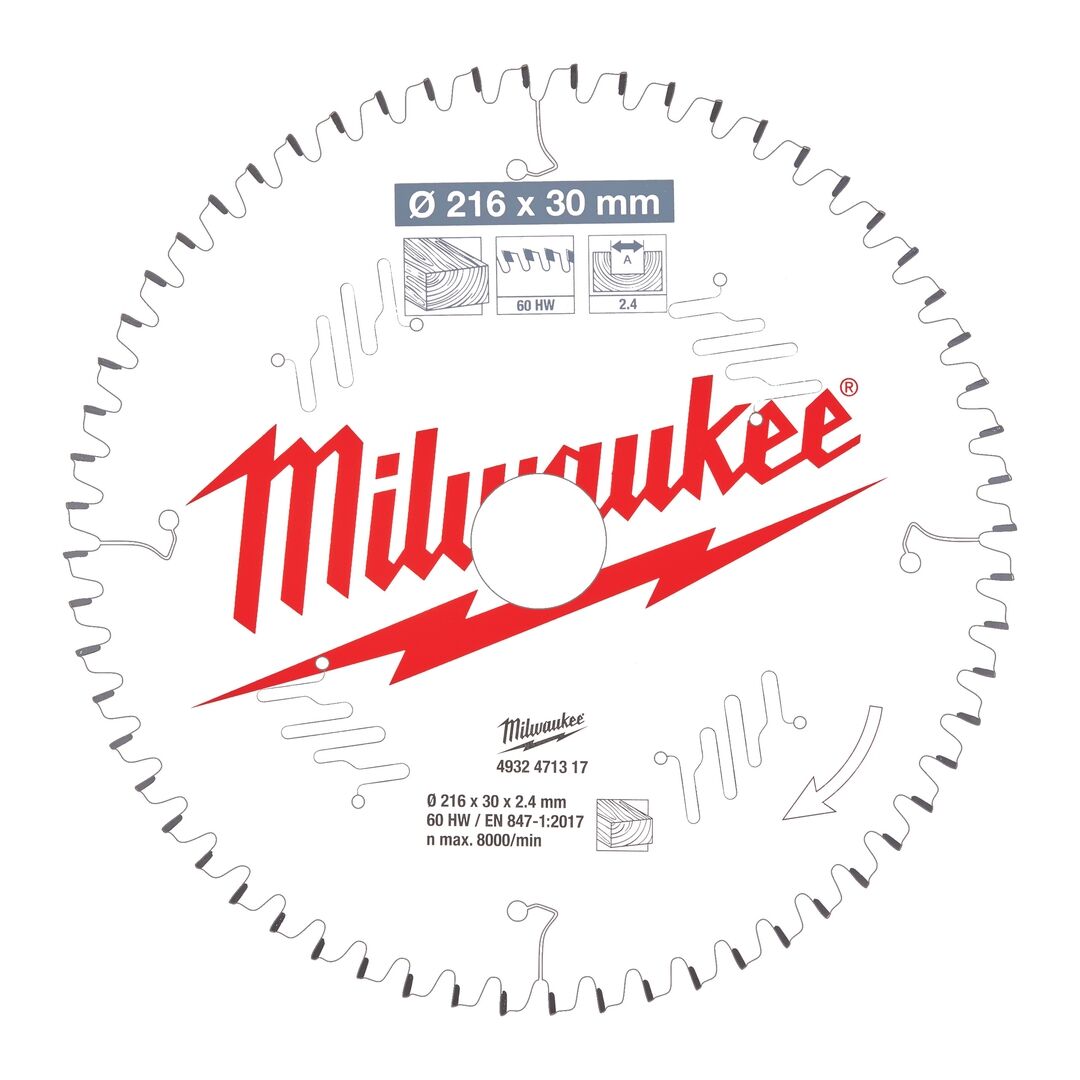 MILWAUKEE Kreissägeblatt Holz für Kapp-/ Gehrungssägen 216/30mm Z60 Wechselzahn