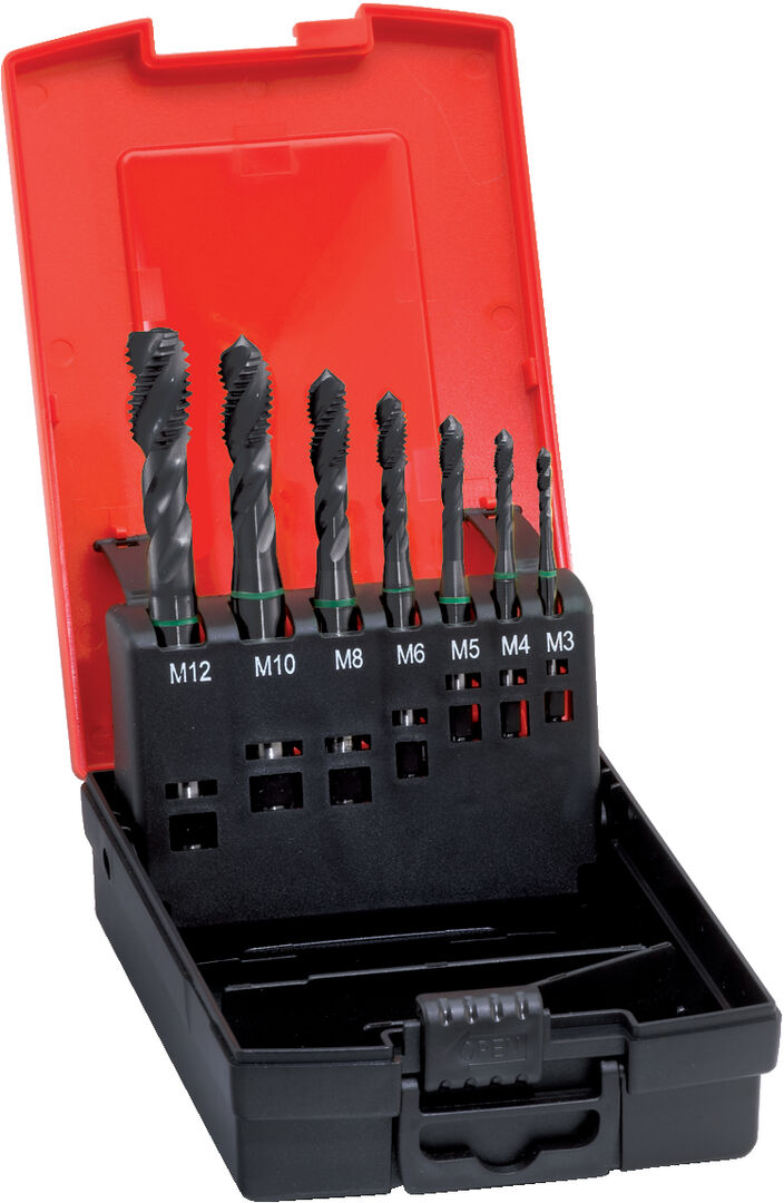 FORMAT Maschinengewindebohrer HSSE M3 DIN 371/376-C 12 Set TIN beschichtet