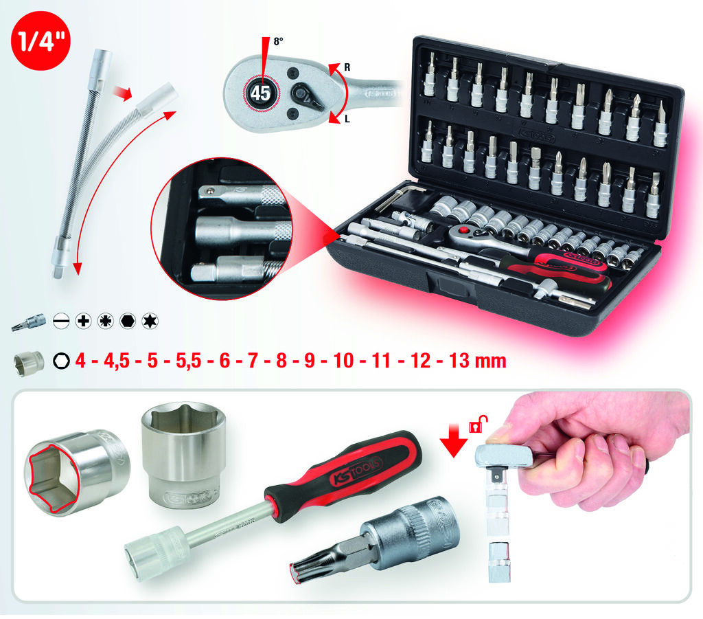 KS-TOOLS KS TOOLS Steckschlüssel- & Lampen-Set 195-tlg. + 48-tlg. + Lampe + Brett