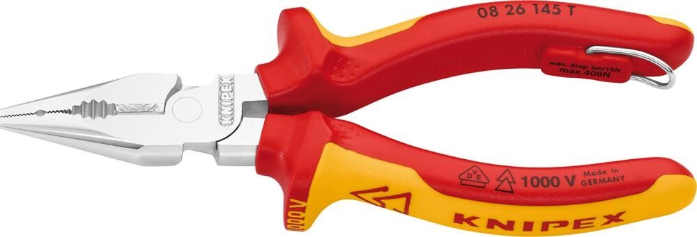 KNIPEX Spitz-Kombizange 145mm Mehrkomponenten-Hülle VDE verchromt 08 26 145 T