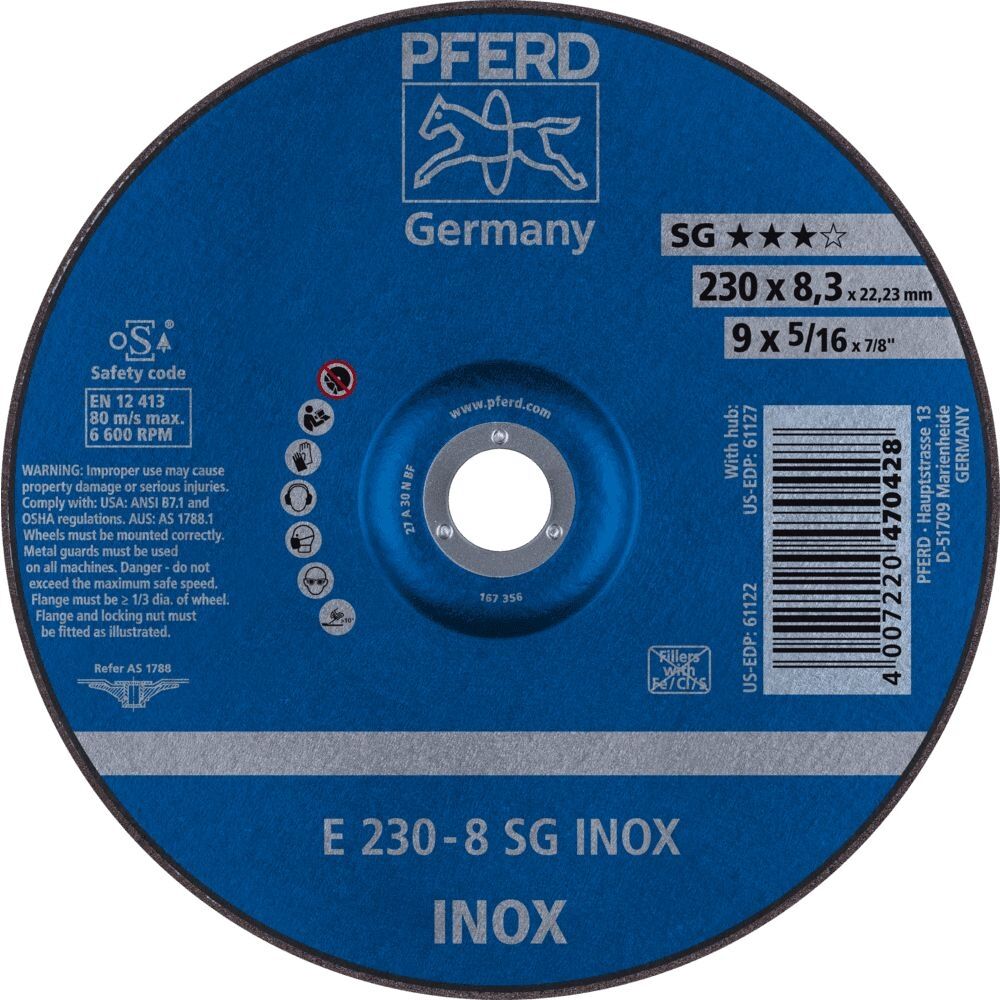 PFERD Schruppscheibe SG INOX 230x8,3mm Spezialkorund A30 N