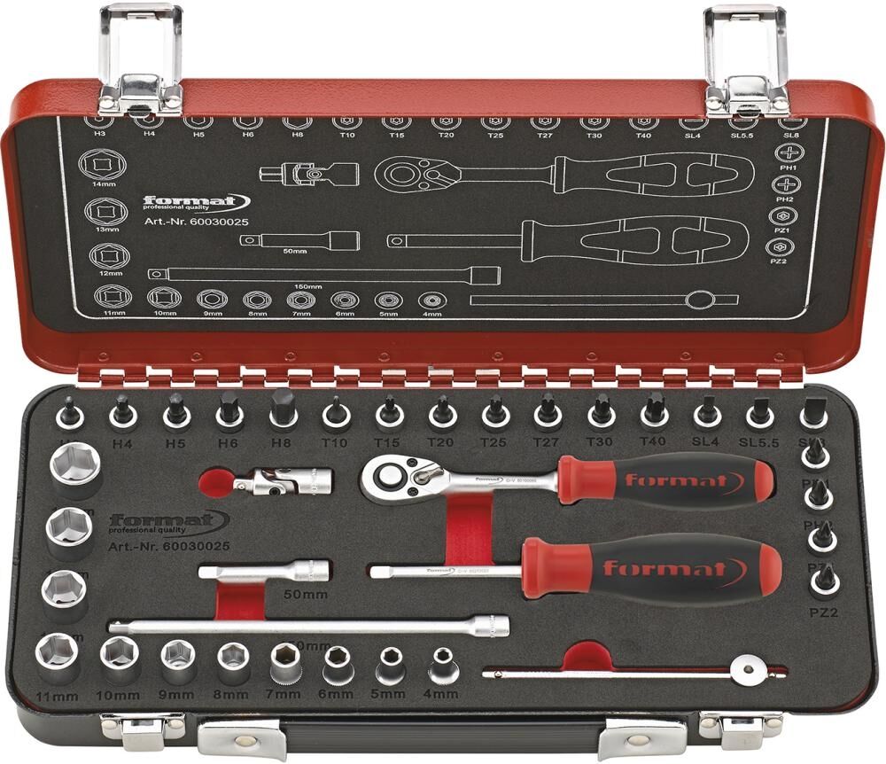 FORMAT Steckschlüssel Set 1/4" 36-teilig in Metallkassette