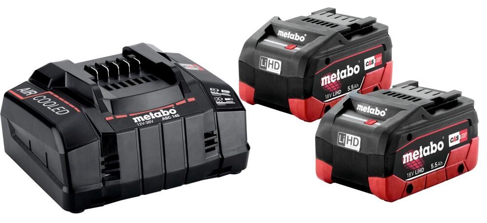 METABO Akku Basis Set LiHD 2x18V 5,5Ah Ladegerät ASC 145 im Karton