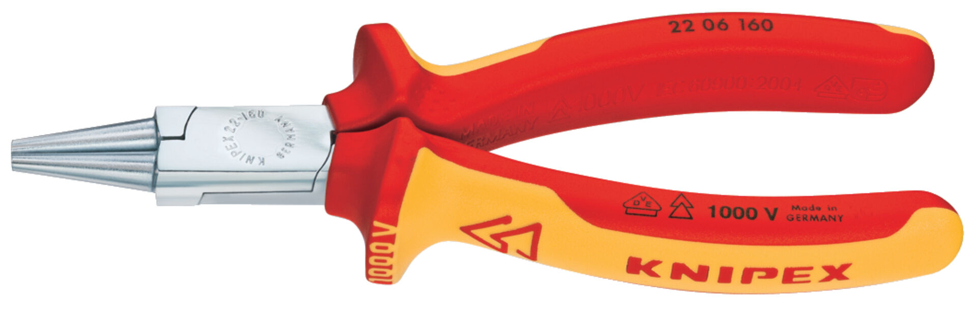 KNIPEX 22 06 160 Rundzange isoliert mit Mehrkohne-Hülle VDE verchromt 160mm