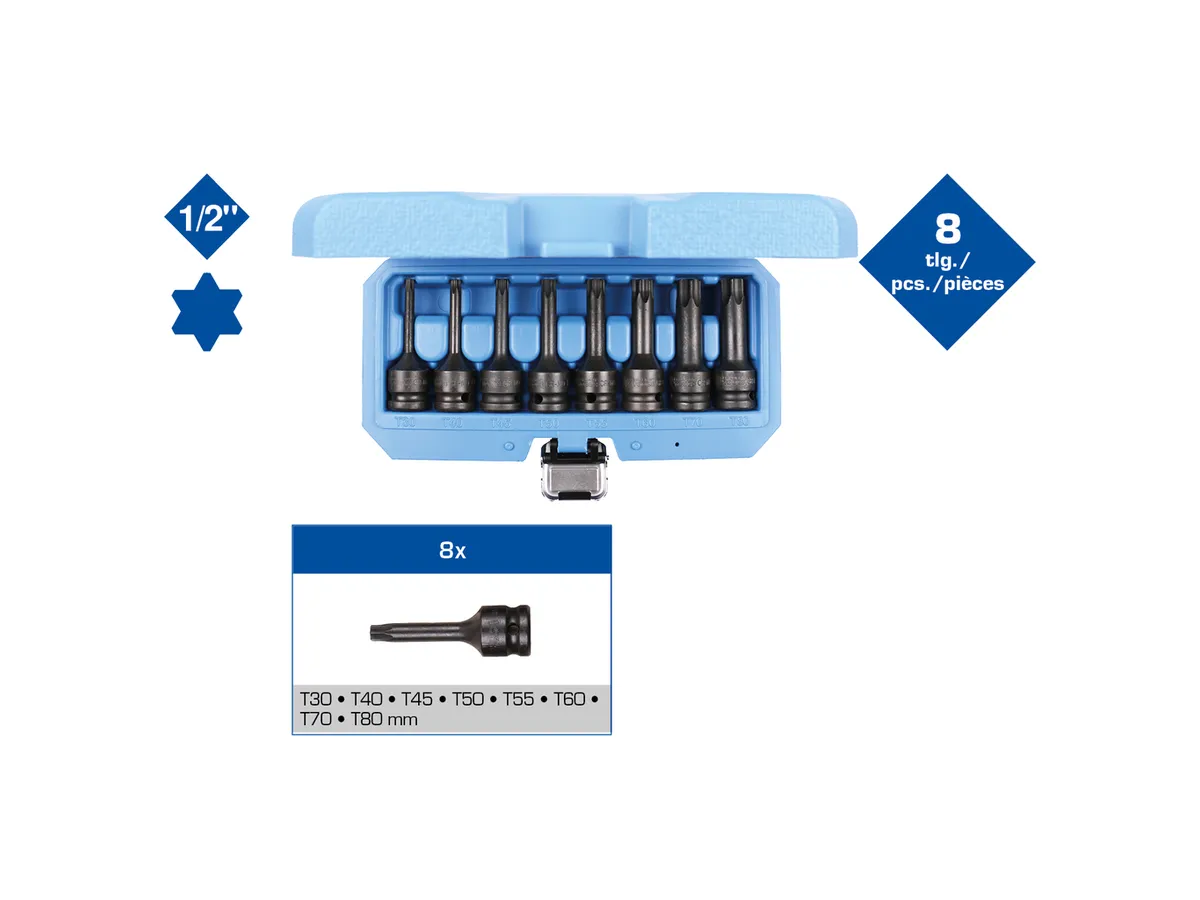 BRILLIANT TOOLS 1/2" Kraft Bit-Stecknuss Set T30-T80 8-teilig