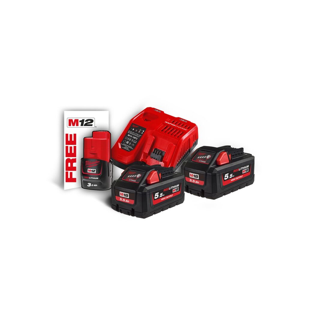 MILWAUKEE 18V Starterset M185HNRG-552 2x18V/5,5Ah 1x12V/3Ah Ladegerät