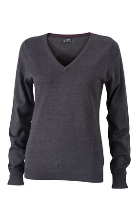 JAMES & NICHOLSON Pullover V-Neck Damen anthracite-melange Gr. XXL