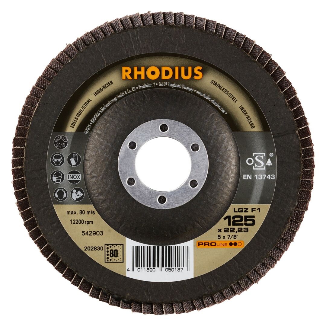 RHODIUS Lamellenschleifscheibe LGZ F1 125mm K80
