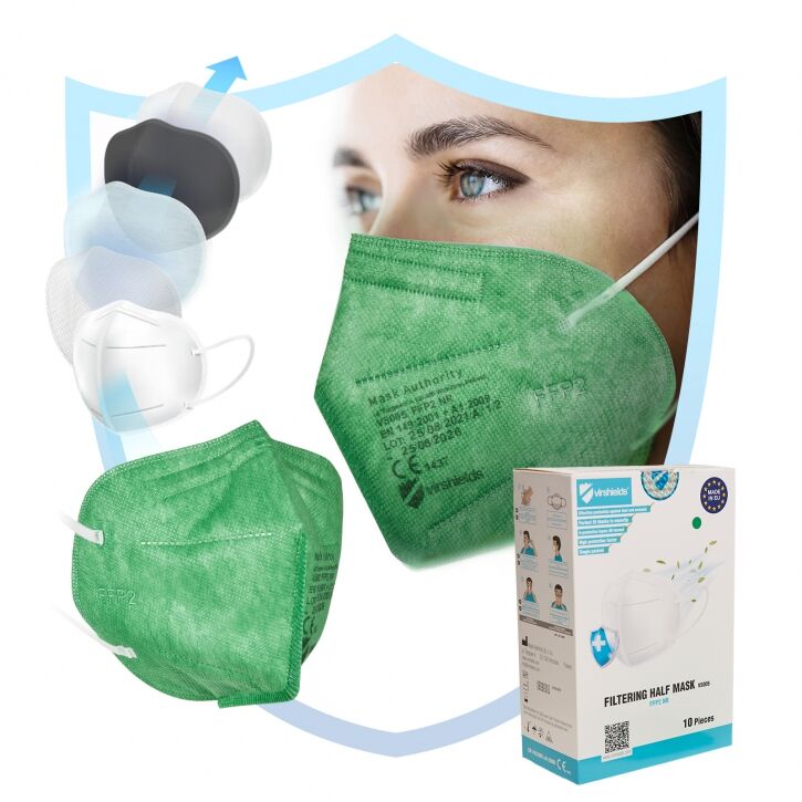 VIRSHIELDS Atemschutzmaske ohne Ventil EN149:2001+A1:2009 FFP2 NR grün