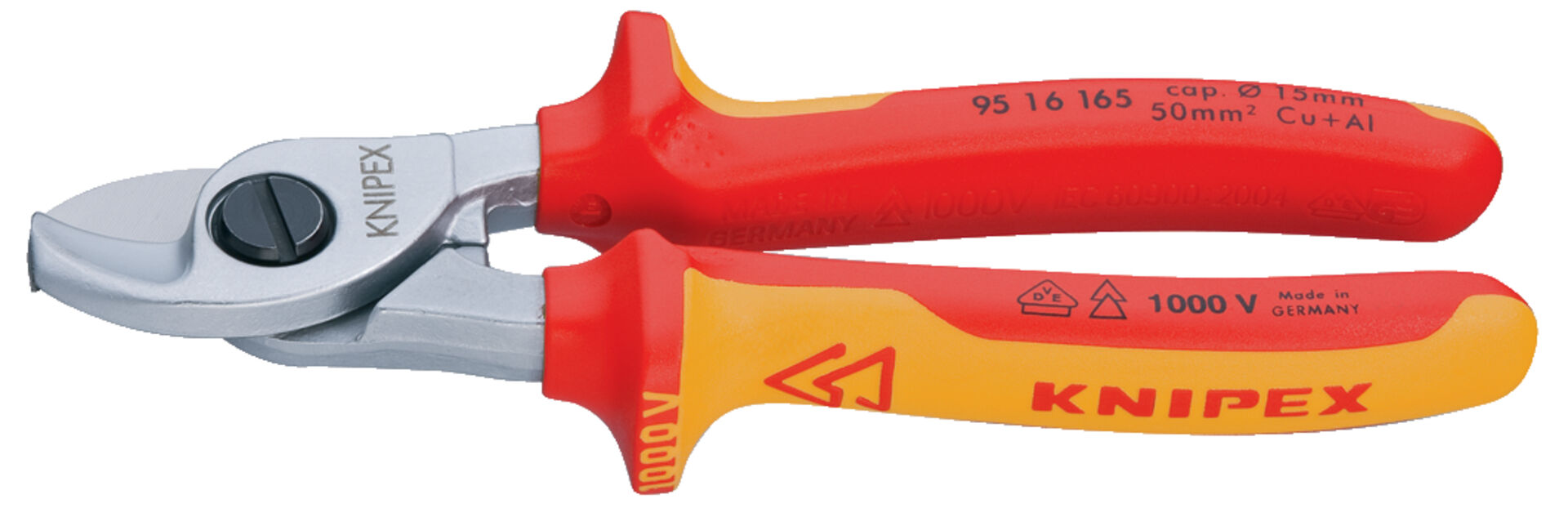 KNIPEX 95 16 165 Kabelschere isoliert mit Mehrkohne-Hülle VDE verchromt 165mm