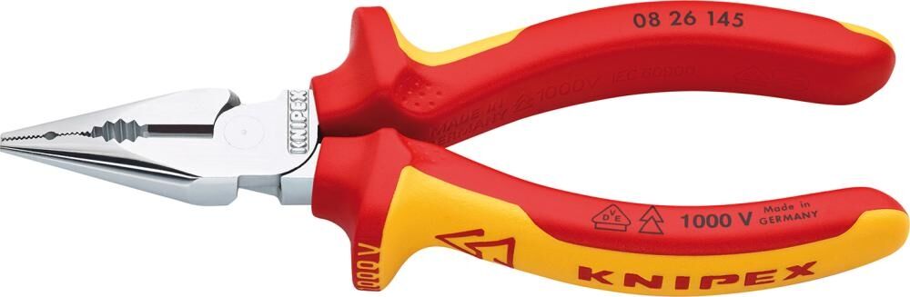 KNIPEX Spitz-Kombizange 145mm Mehrkomponenten-Hülle isoliert verchromt VDE 08 26 145