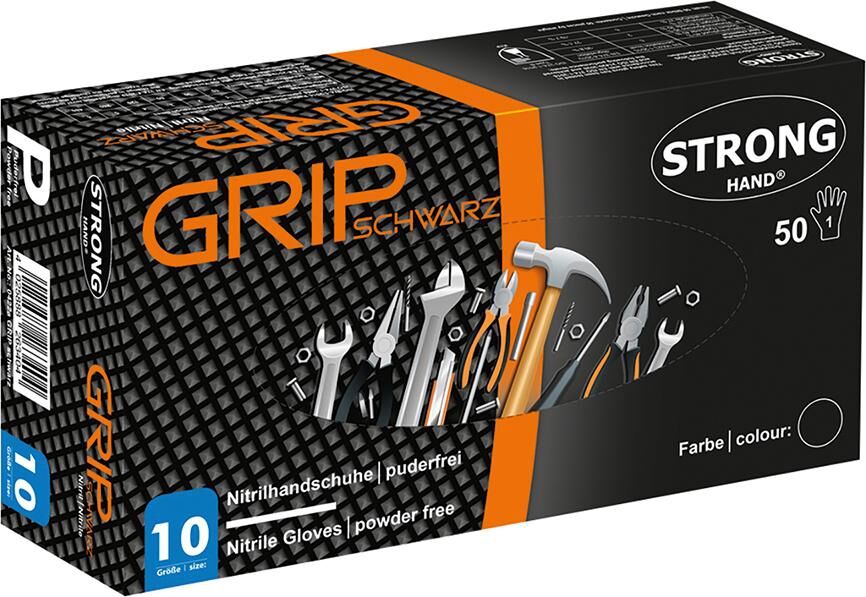 STRONGHAND Einweghandschuhe Grip Gr. 9 ungepudert schwarz Box a 50 Stück