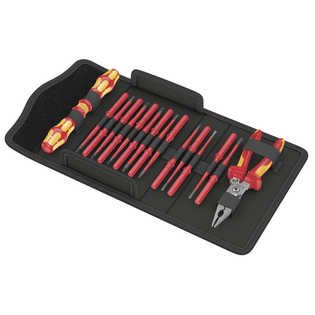 WERA Wechselklingen Set VDE Kraftform Kompakt 17-teilig mit Knipex Zange
