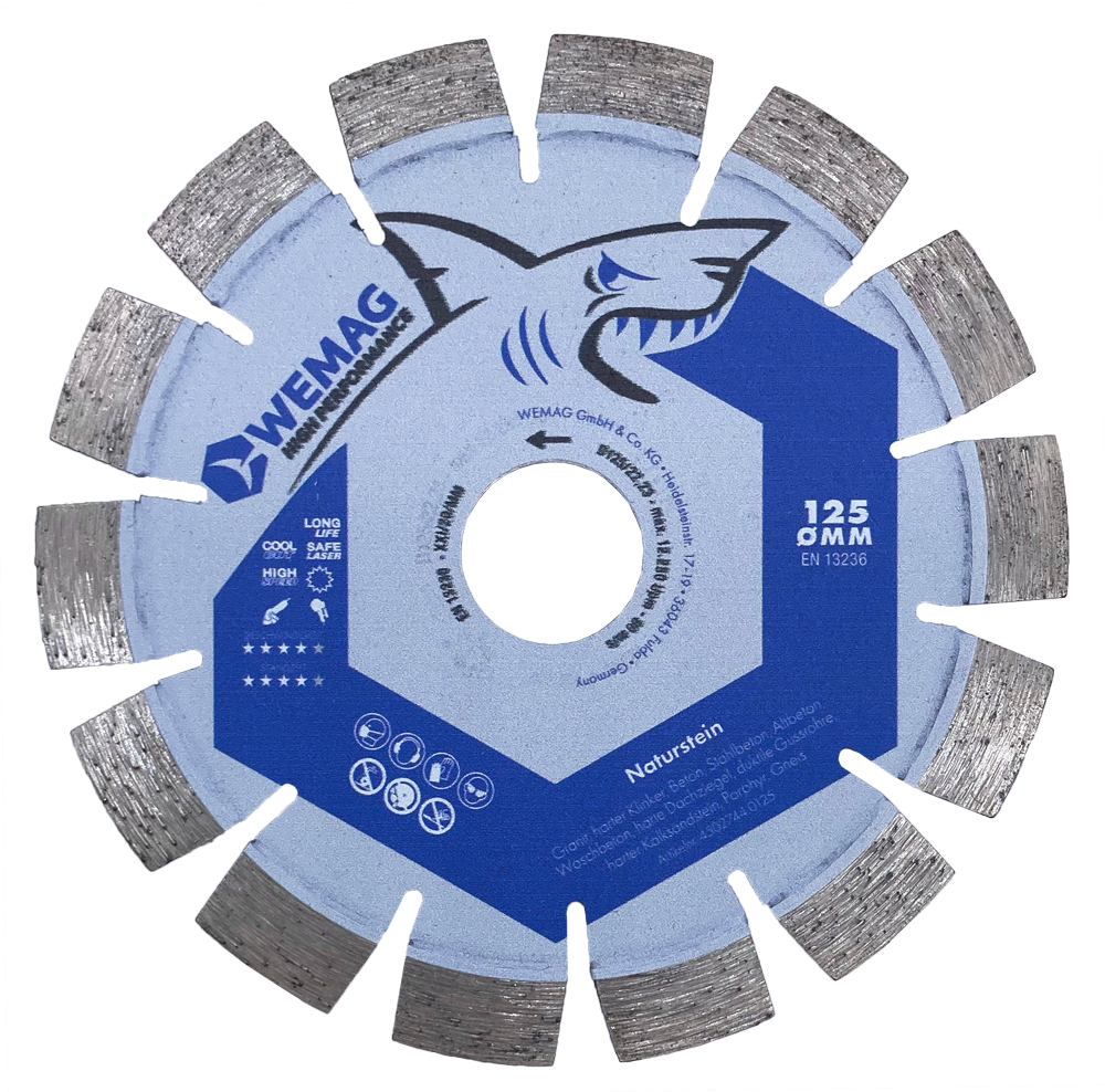 WEMAG Diamanttrennscheibe NATURSTEIN 125x22,23mm 14 Segmente a 20x2,3x12mm