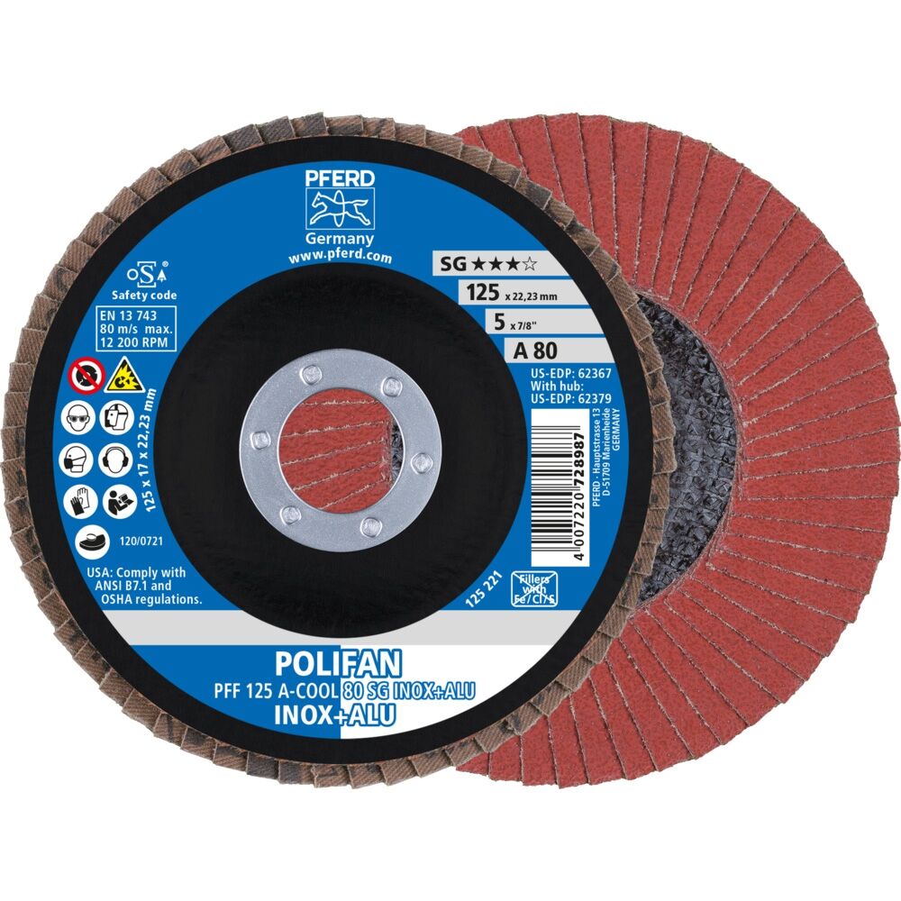 PFERD Fächerschleifscheibe gerade 125mm A 80 SG -COOL