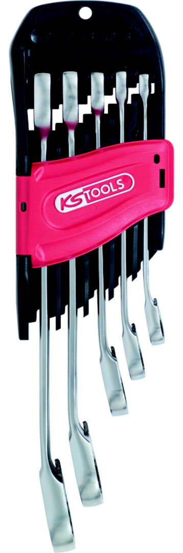 KS TOOLS Ringmaulschlüssel Set angewinkelt Ringstop umschaltbar 5-teilig