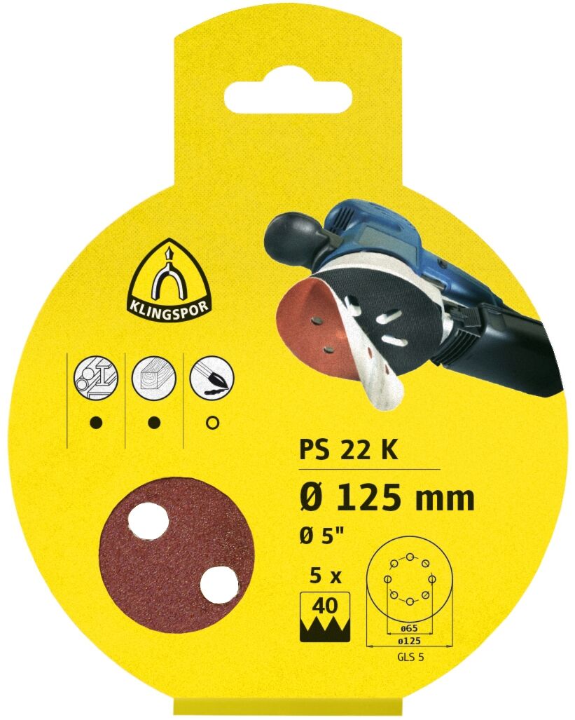 KLINGSPOR Schleifscheibe PS 22 K kletthaftend K60 Lochform GLS3 SB 150mm 5er Pack