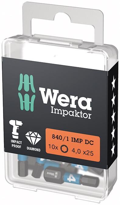 WERA Impaktor-Bit 1/4" Innensechskant 840/1 SW 4x25mm hex-Plus 10er Pack