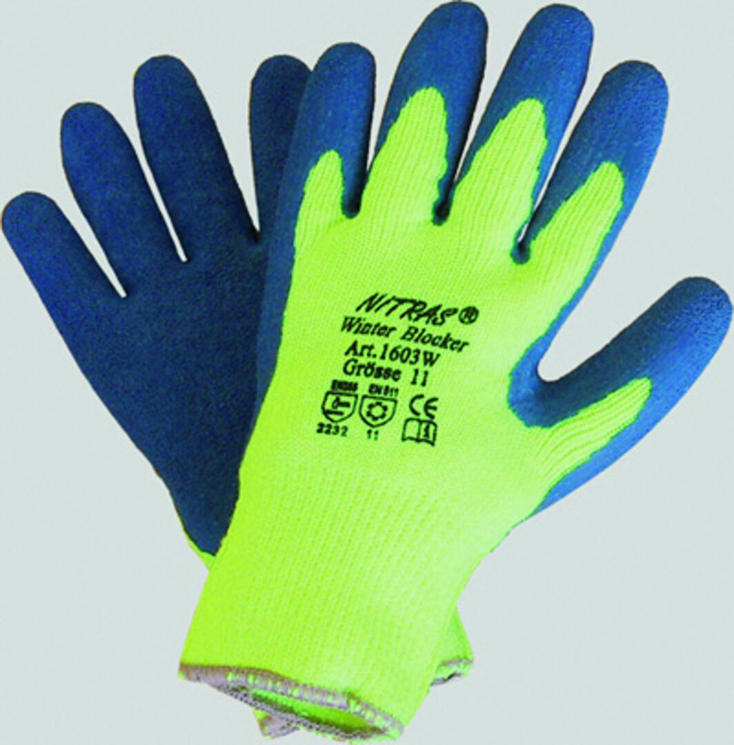 NITRAS Handschuhe Winter Blocker Gr. 11 Latex neongelb/blau 1603W
