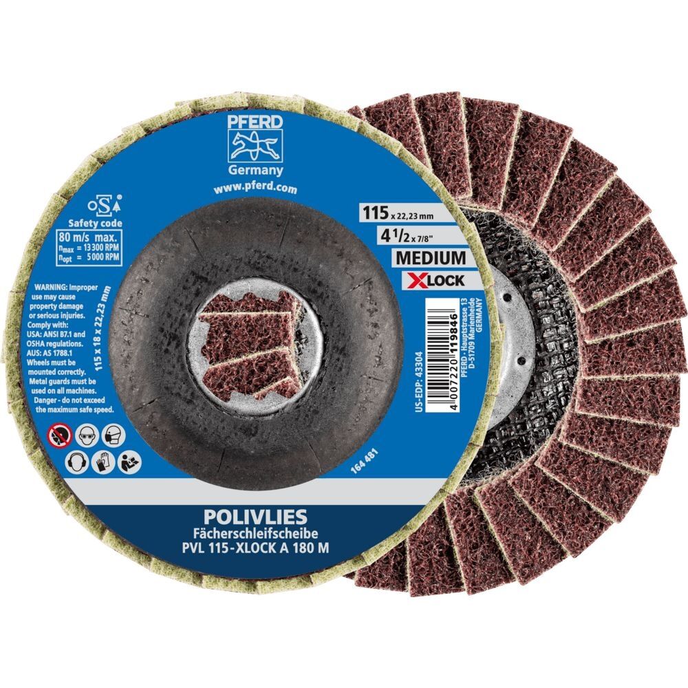 PFERD Fächerschleifscheibe Polivlies 115mm PVL A 180 M X-LOCK