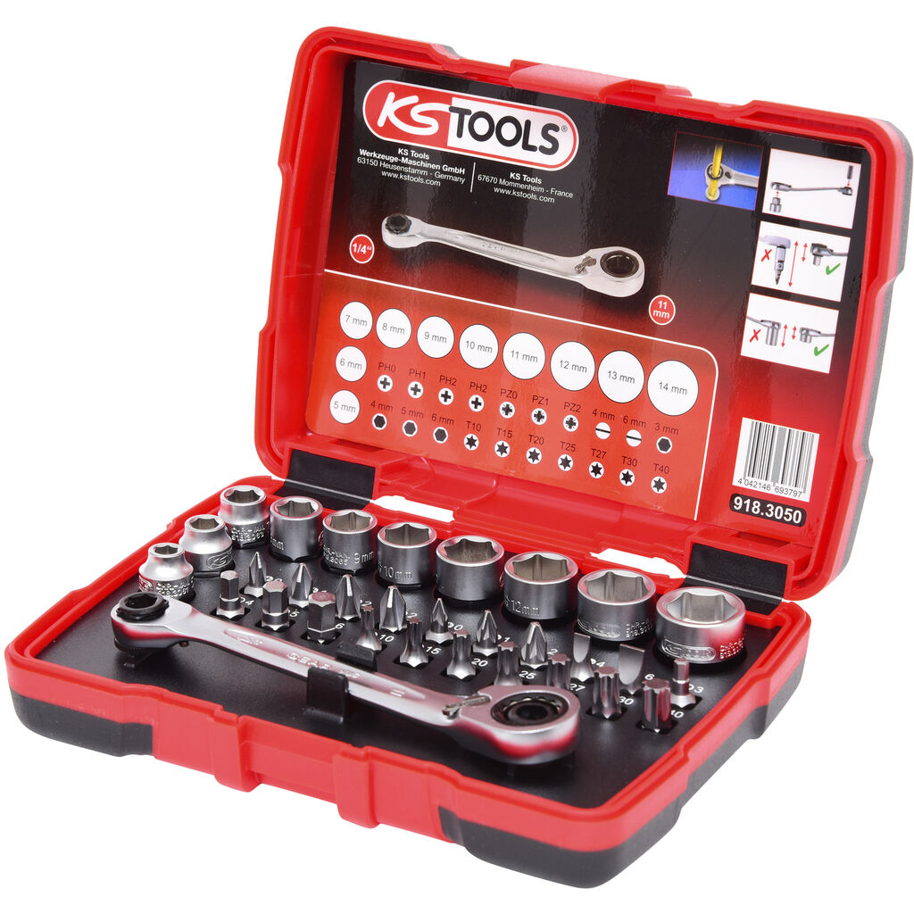 KS-TOOLS KS TOOLS Steckschlüsselsatz Ratschenkasten Bit Set 31-tlg. 1/4"