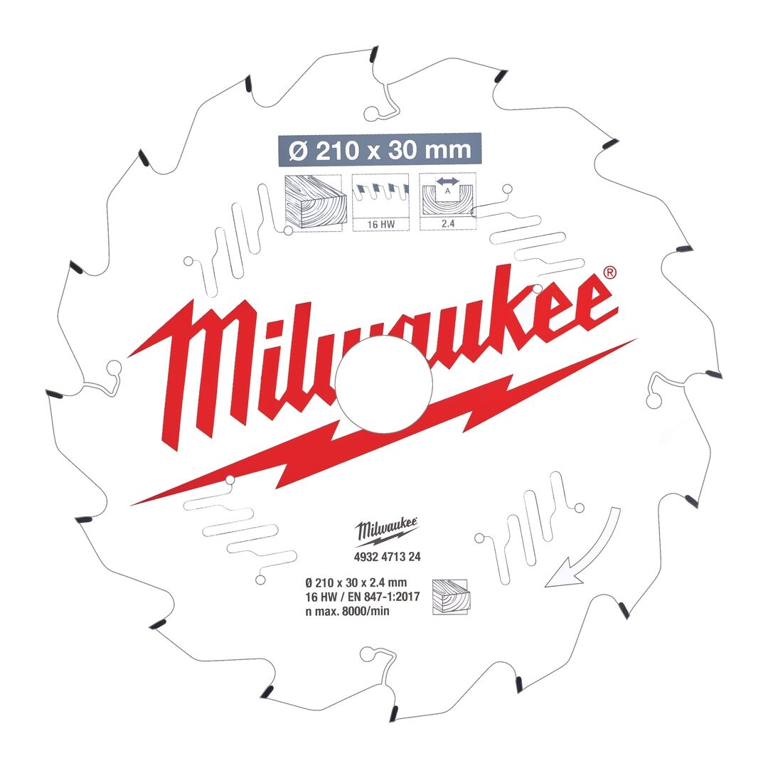 MILWAUKEE Kreissägeblatt Holz für Tischkreissägen 210/30mm Z16 Wechselz
