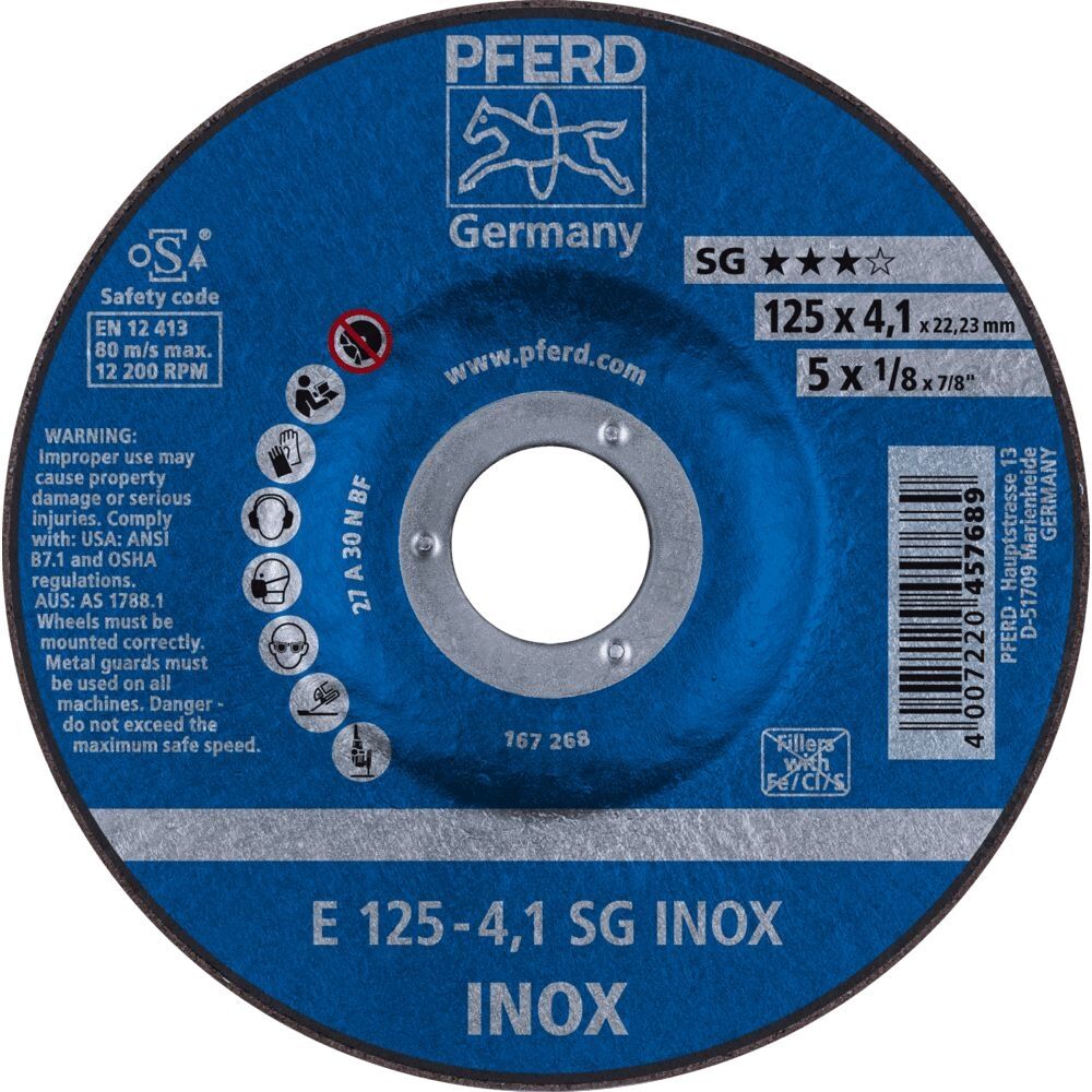 PFERD Schruppscheibe SG INOX 125x4,1mm Spezialkorund A30 N