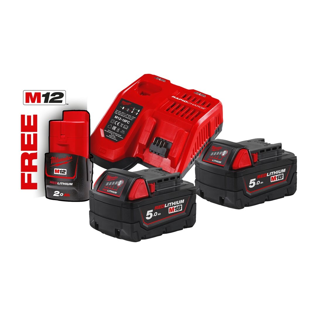 MILWAUKEE 18V Starterset M18 NRG-502 2x18V/5Ah 1x12V/2,0Ah Ladegerät