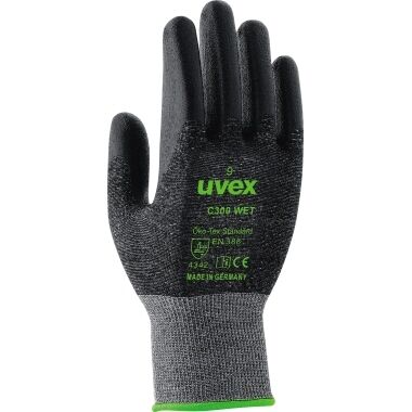 UVEX Schnittschutzhandschuhe C300 wet Gr. 8 Elastomer grau/schwarz 6054.2