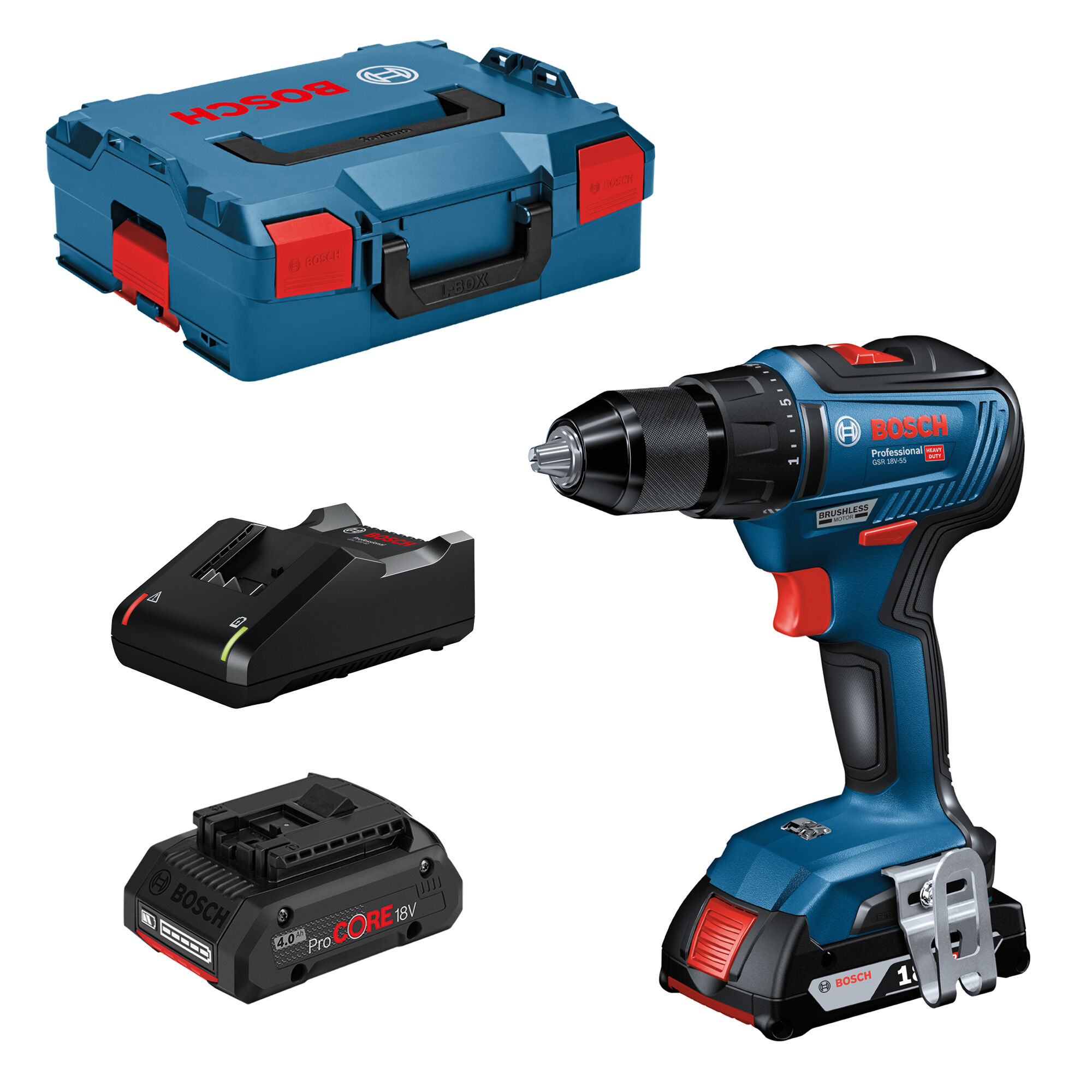 BOSCH Akku-Bohrschrauber GSR 18V-55 2x4Ah Ladeger. L-BOXX