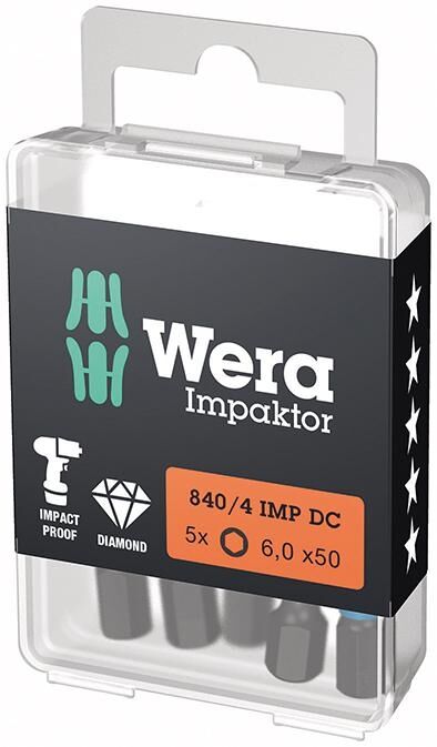 WERA Innensechskant-Bit 1/4" Impaktor SW 6x50mm hex-Plus 5er Pack