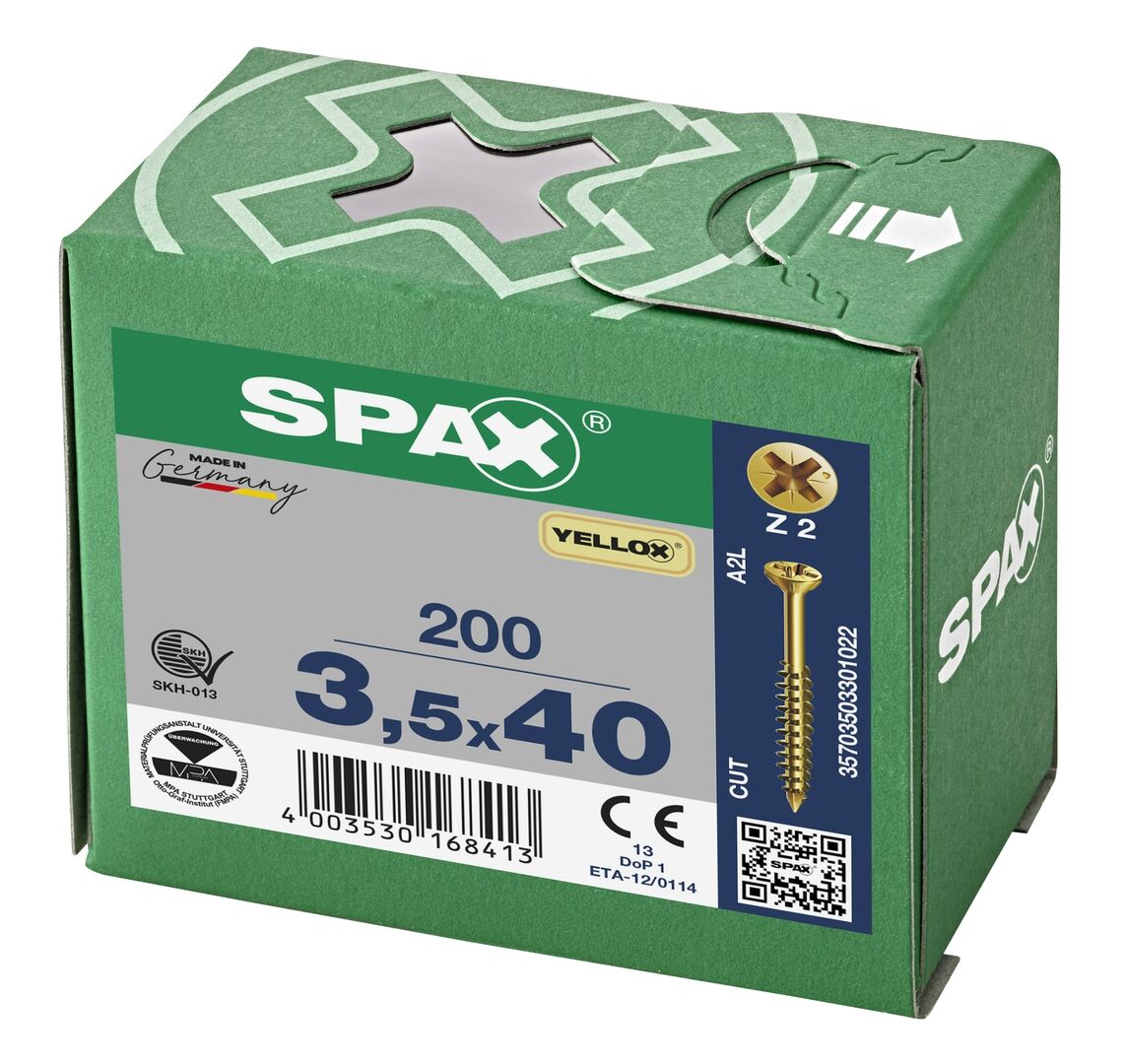 SPAX Glasleistenschraube Senkkopf PZ2 Teilgew. CUT YELLOX 200ST 3,5x40mm