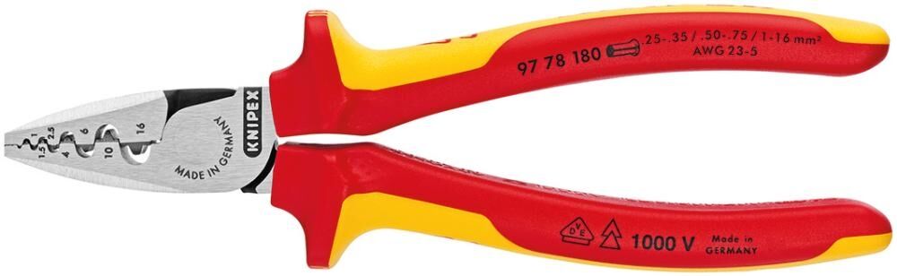 KNIPEX 97 78 180 Crimpzange f. Aderendhülsen isoliert Mehrk. VDE 180 mm
