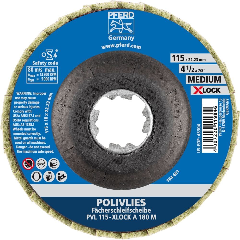 PFERD Fächerschleifscheibe Polivlies 115mm PVL A 180 M X-LOCK