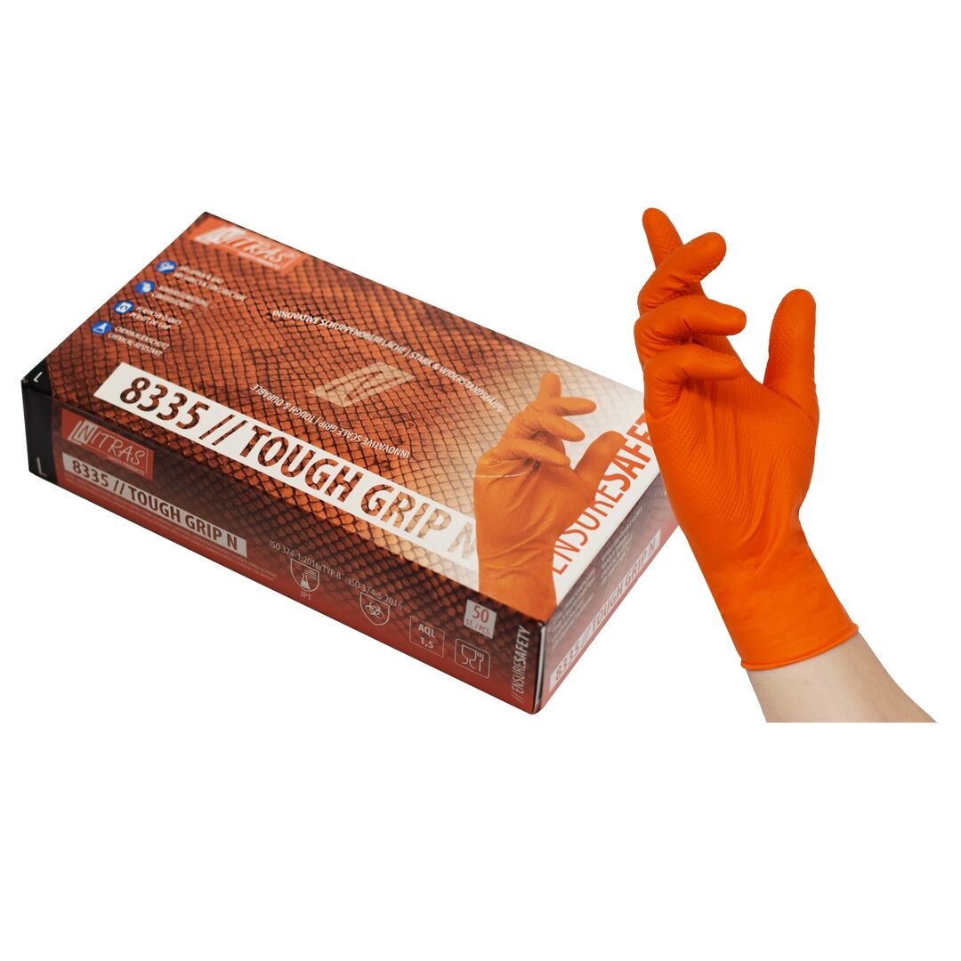 NITRAS Einmalhandschuhe TOUGH GRIP Gr. XL Nitril orange Pack a 50 Stück 8335