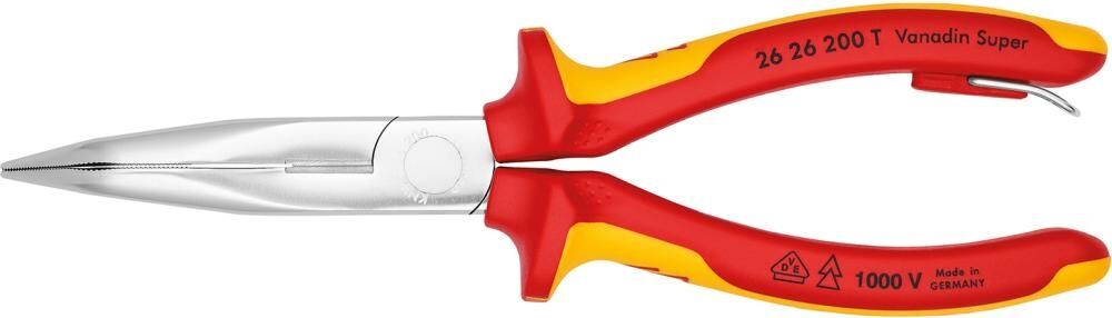 KNIPEX Flachrundzange mit Schneide 200mm Mehrkomponenten-Hülle VDE verchromt 26 26 200 T