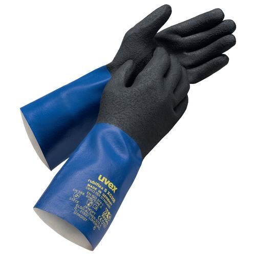 UVEX Chemikalienschutzhandschuhe rubiflex S XG35B Gr. 9 Nitril blau/schwarz 6055.7