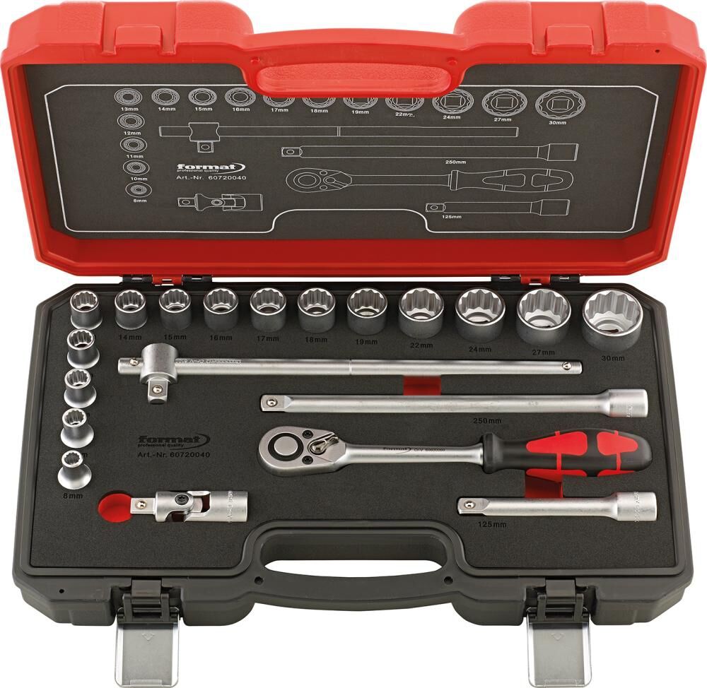 FORMAT Steckschlüssel-Garnitur 1/2" 20-teilig 12-kant