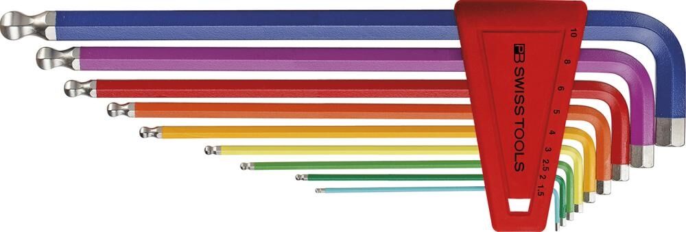 PB SWISS TOOLS Winkelschraubendreher Set 1,5-10mm Rainbow im Halter 9-teilig