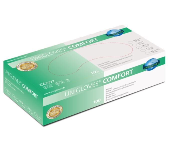 UNIGLOVES COMFORT Latexhandschuhe 1203 puderfrei Gr. m Box à 100St.