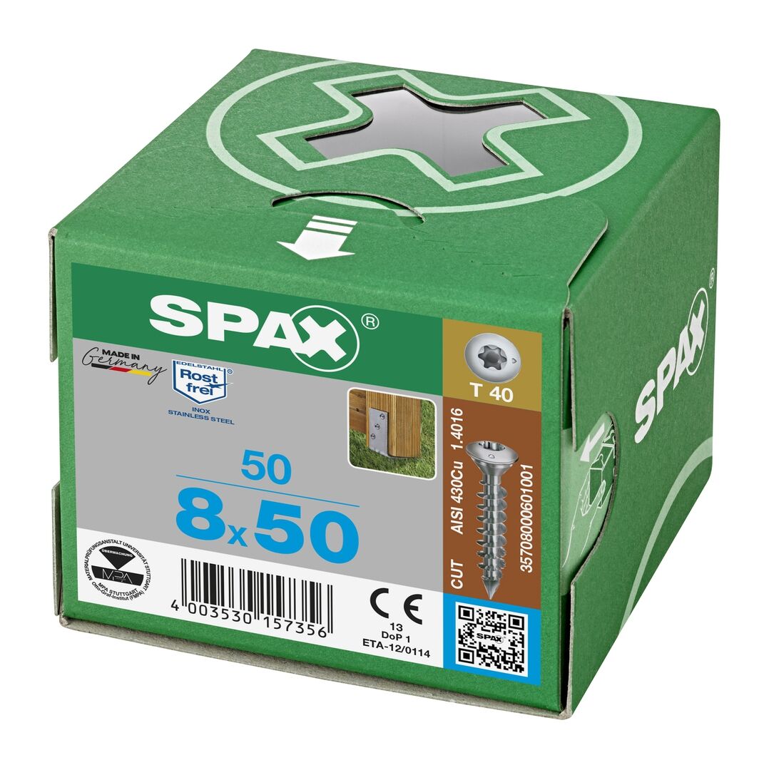 SPAX Pfostenschraube A1 T40 8x50mm Sonderkopf T-STAR+ CUT 50 Stück