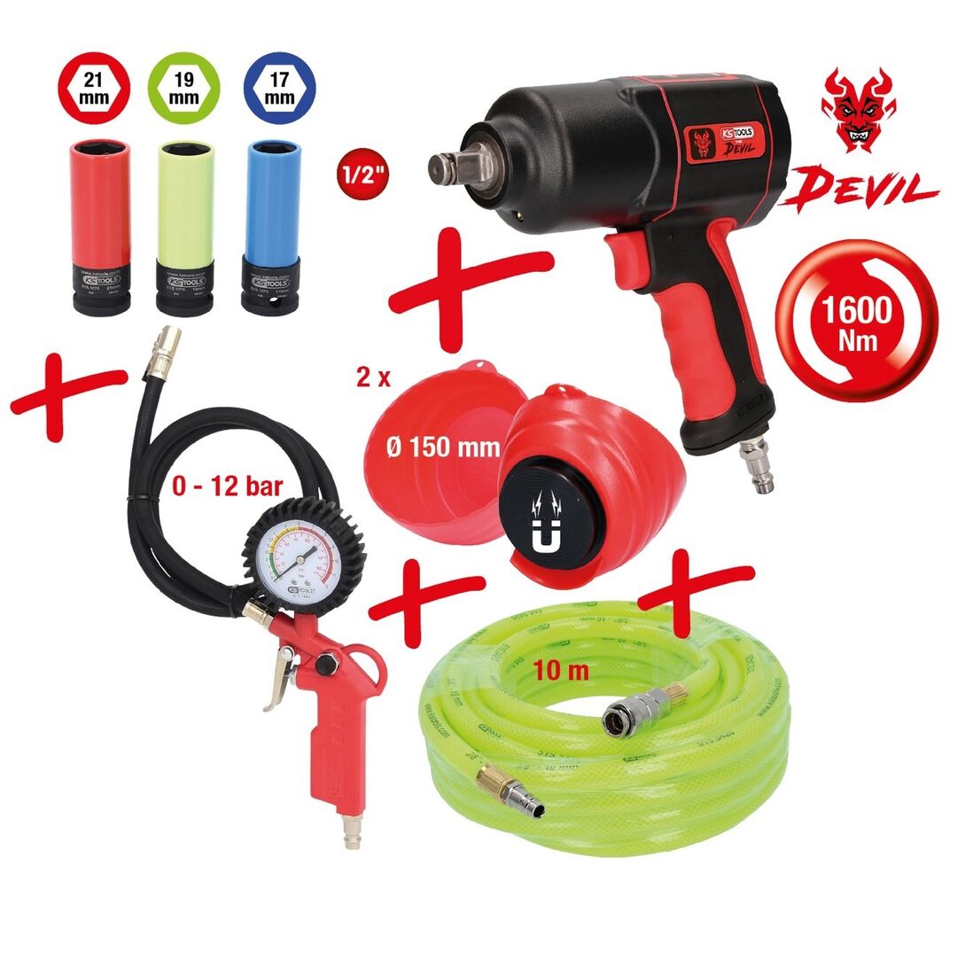 KS TOOLS Schlagschrauber Set Druckluft 8-teilig THE DEVIL
