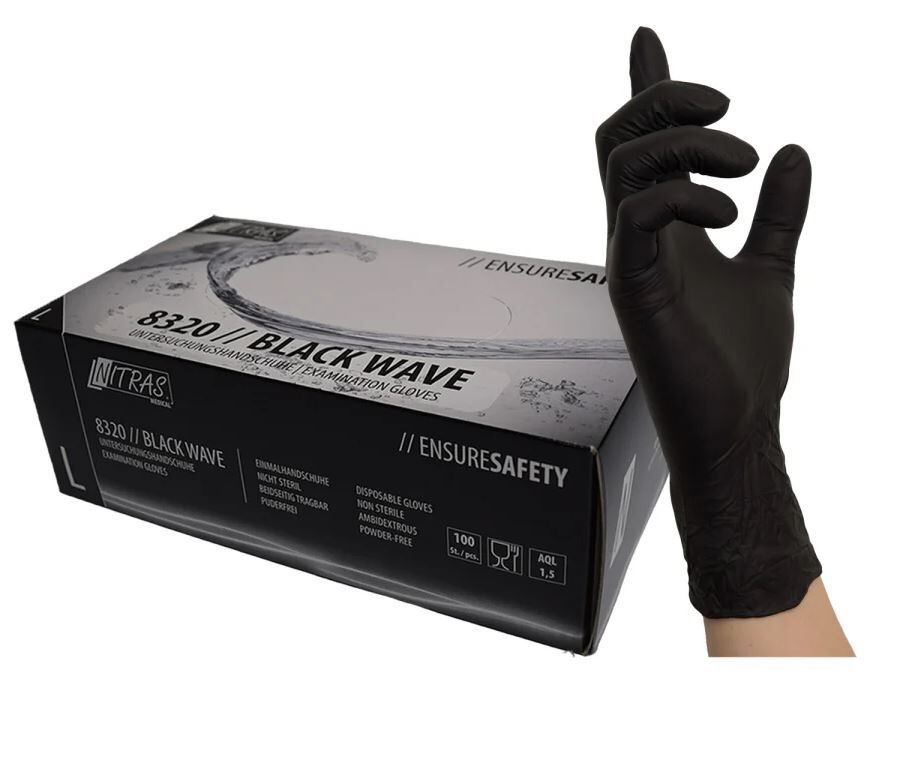 NITRAS Nitril-Einmalhandschuhe Black Wave 8320 Gr. XL Box a 100 Stück