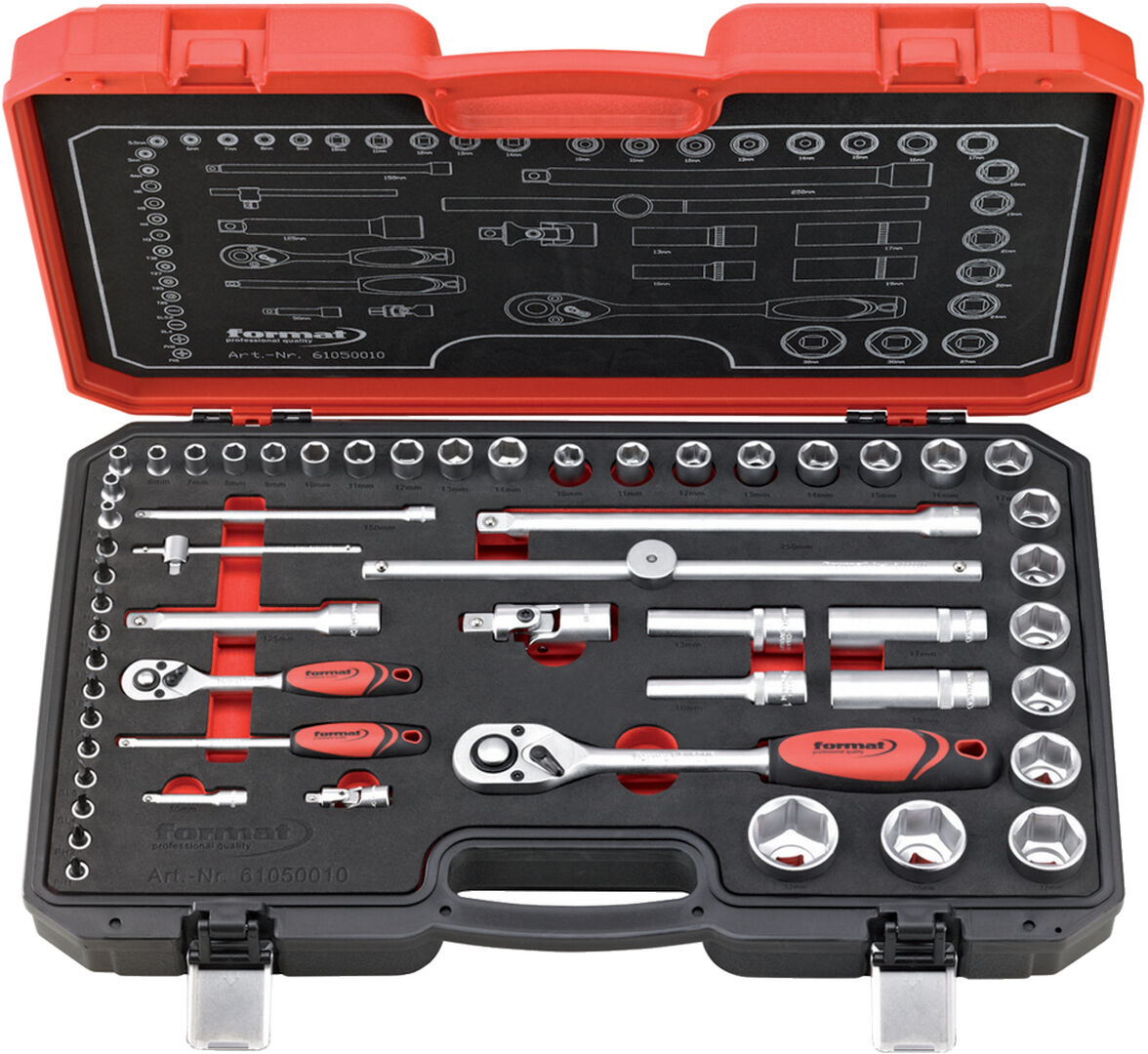FORMAT Steckschlüssel-Garnitur 1/4" +1/2" 55-teilig