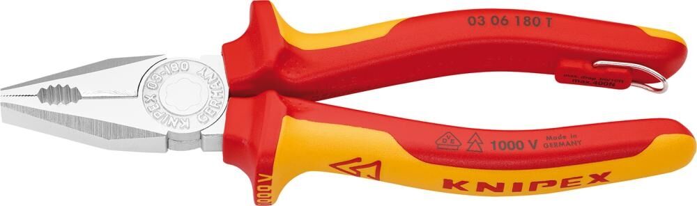KNIPEX Kombizange 180mm Mehrkomponenten-Hülle isoliert verchromt VDE 03 06 180 T