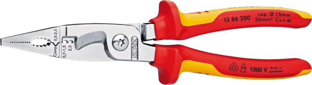 KNIPEX Elektro-Installationszange 200mm isoliert verchromt 13 86 200